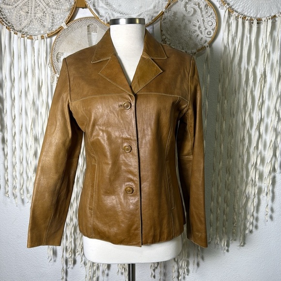 Mossimo Vintage Tan Leather Blazer Jacket Size M - Picture 1 of 13